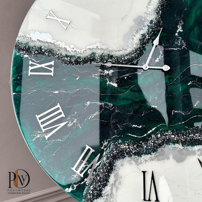 Emerald Glacier Silver Resin Wall Clock