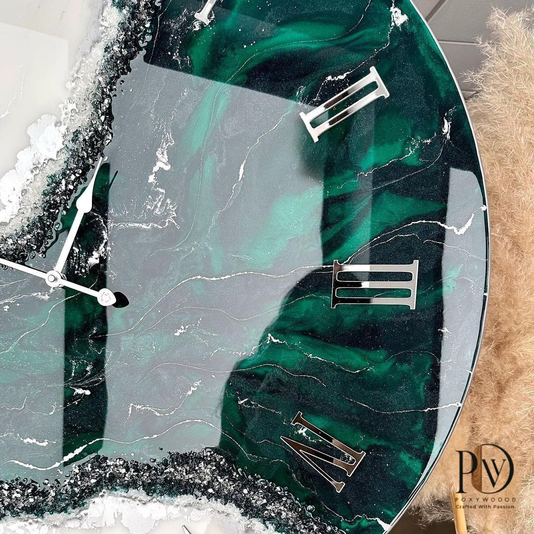 Emerald Glacier Silver Resin Wall Clock