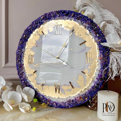 Royal Amethyst Crystal Resin Wall Clock