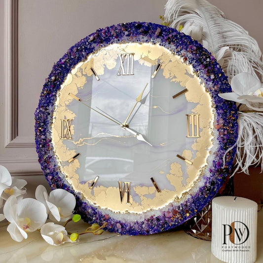 Royal Amethyst Crystal Resin Wall Clock