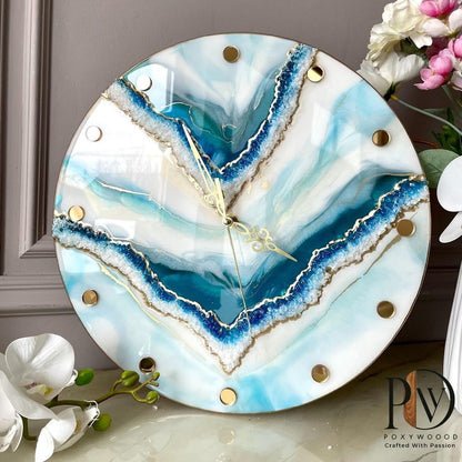 Azure Crystal Glow Resin Wall Clock