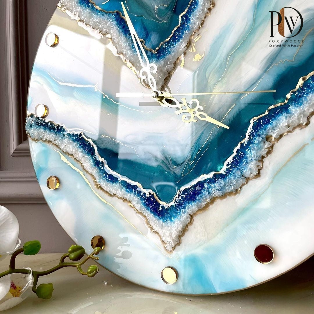 Azure Crystal Glow Resin Wall Clock