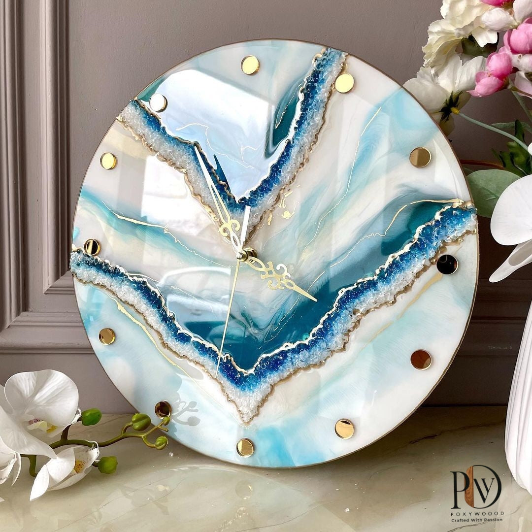 Azure Crystal Glow Resin Wall Clock