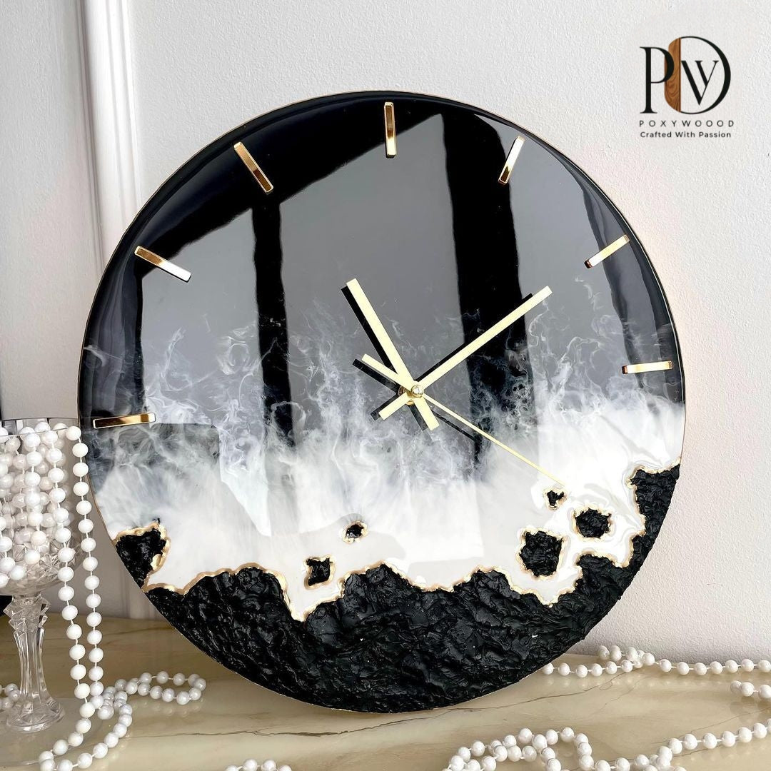 Black ocean multi Waves Epoxy Resin Wall Clock