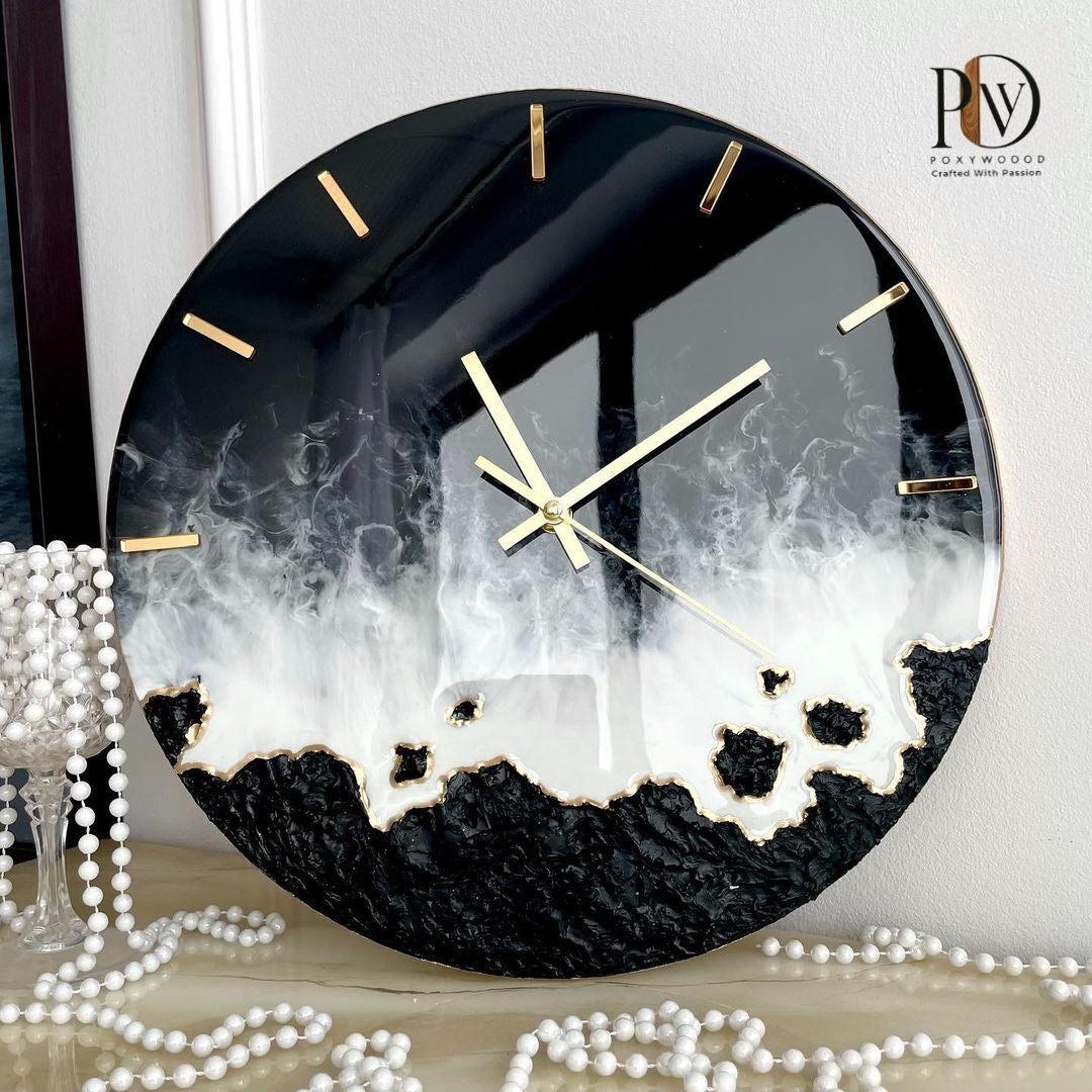 Black ocean multi Waves Epoxy Resin Wall Clock