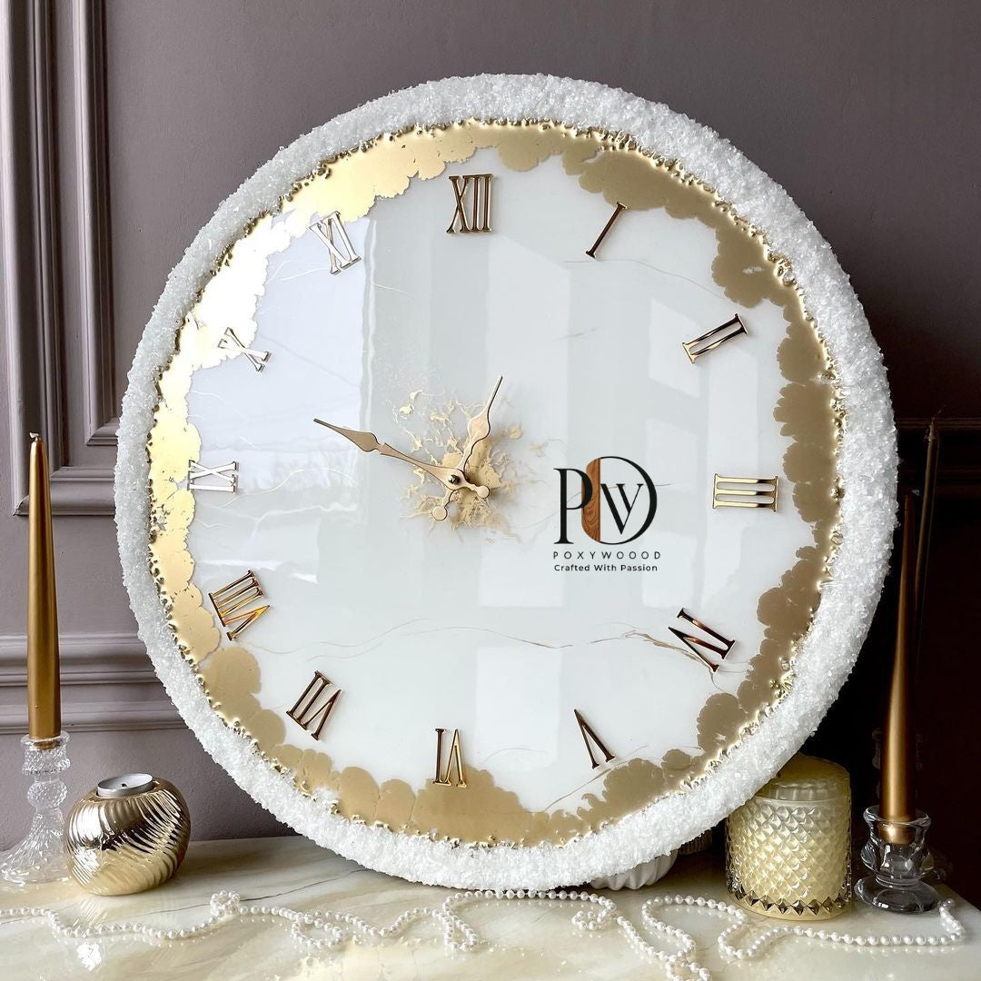 Crystalline Golden Era Epoxy Resin Wall Clock