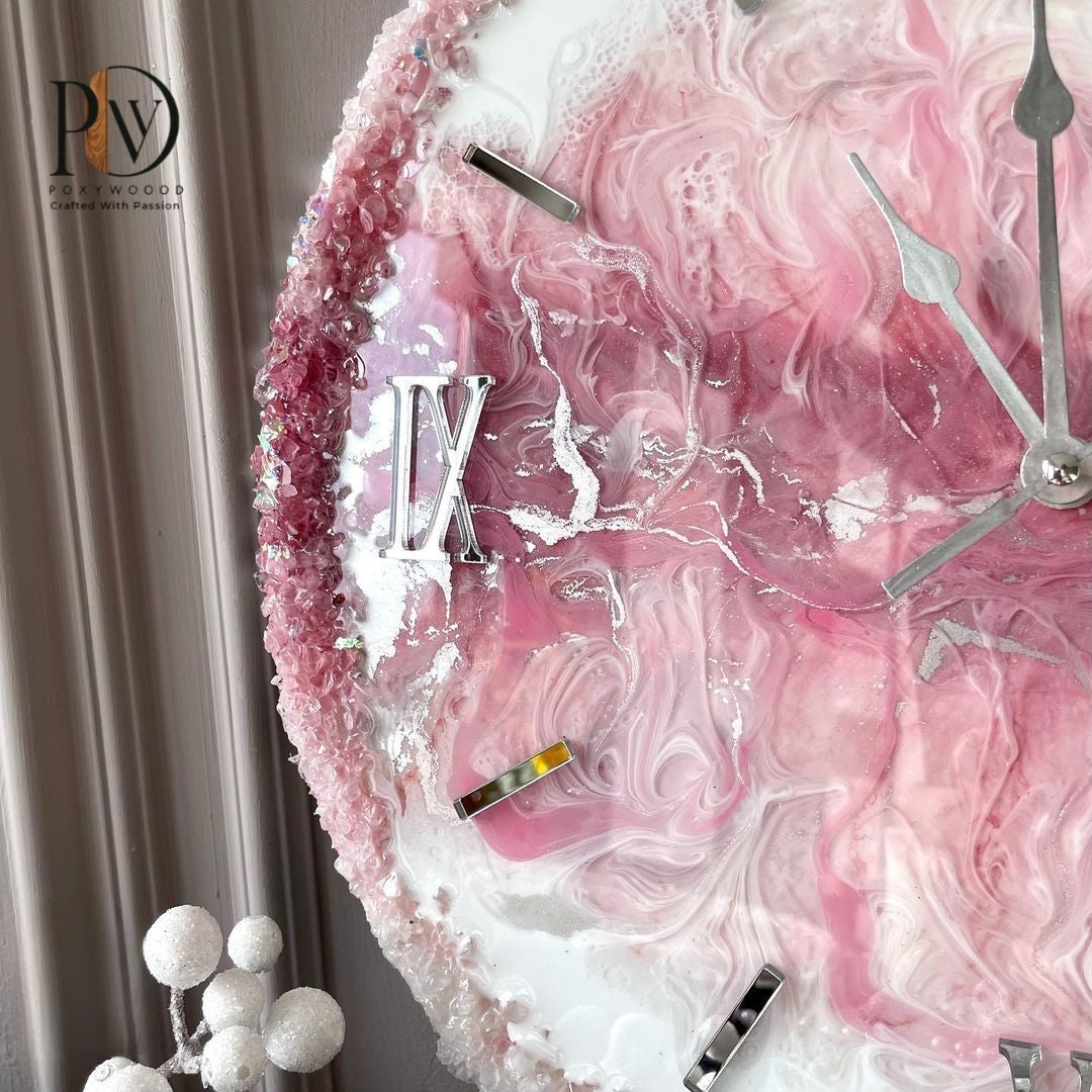 Sophisticated Pink Marble Crystal resin wall Clock