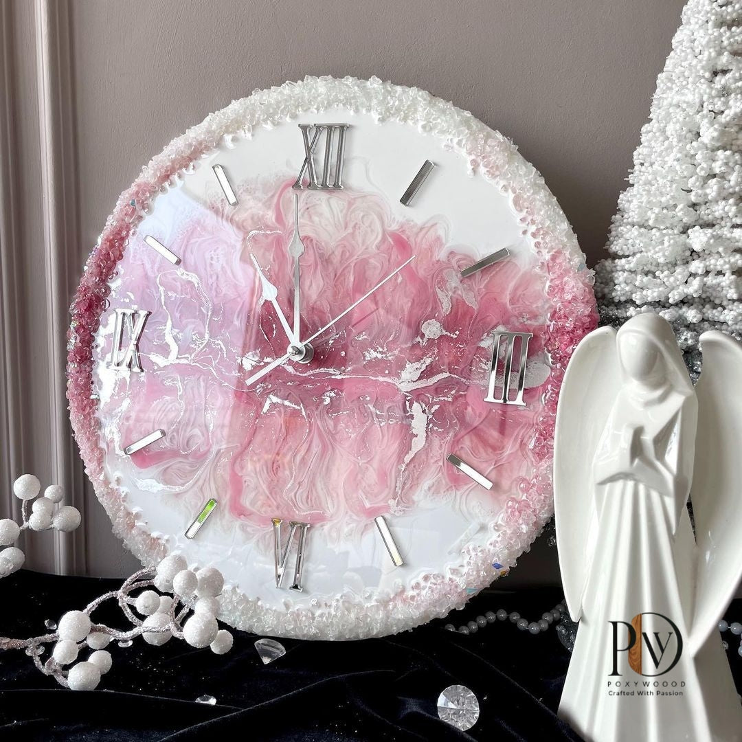 Sophisticated Pink Marble Crystal resin wall Clock