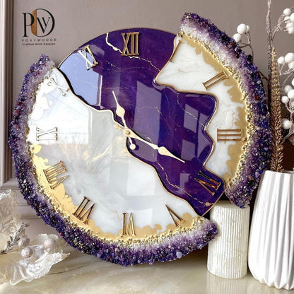Celestial Purple Majesty Luxurious Resin Wall Clock