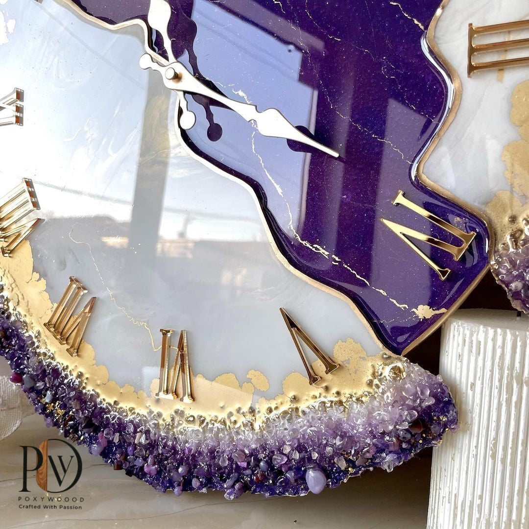 Celestial Purple Majesty Luxurious Resin Wall Clock