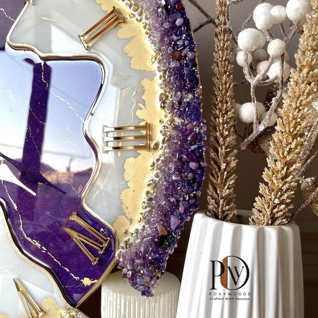 Celestial Purple Majesty Luxurious Resin Wall Clock
