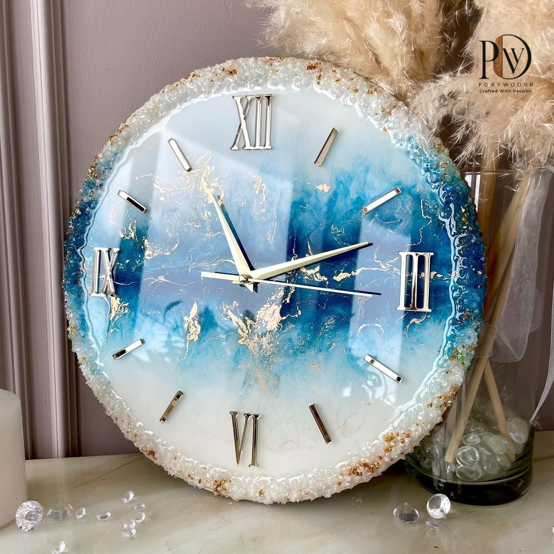 Azure Frost Luxury Resin Wall Clock
