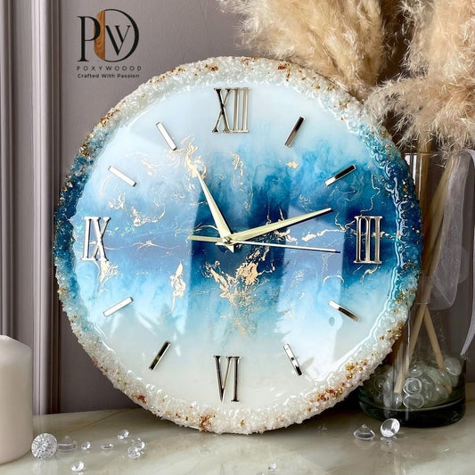 Azure Frost Luxury Resin Wall Clock
