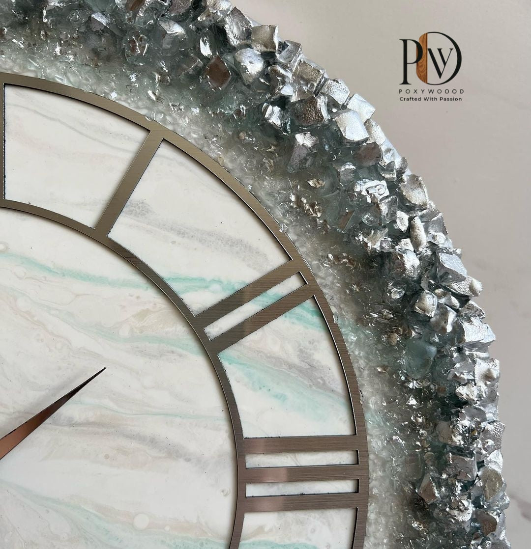 Silver Frost Crystal Resin Wall Clock