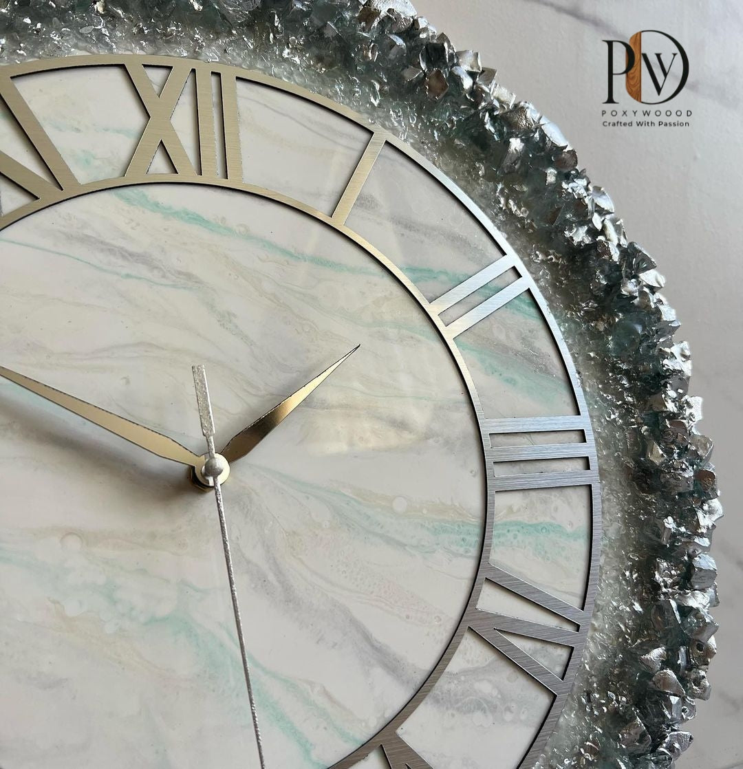 Silver Frost Crystal Resin Wall Clock