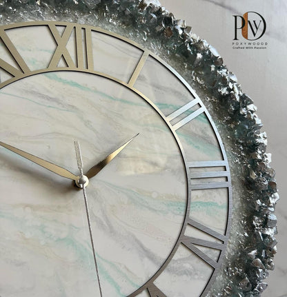 Silver Frost Crystal Resin Wall Clock