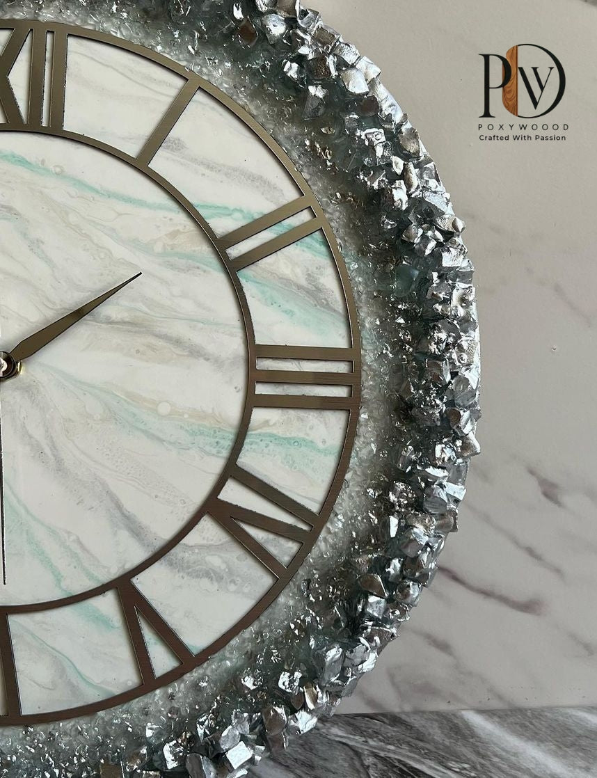 Silver Frost Crystal Resin Wall Clock