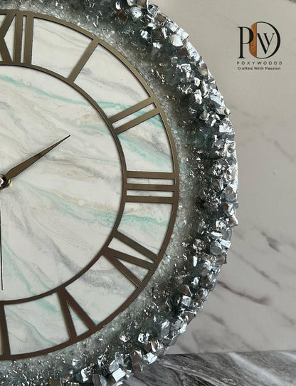 Silver Frost Crystal Resin Wall Clock