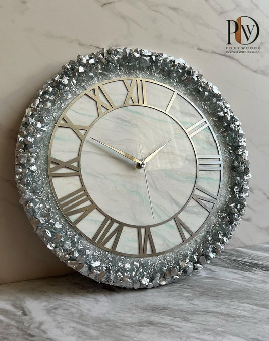 Silver Frost Crystal Resin Wall Clock