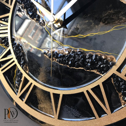 Midnight Gold Luxury Resin Wall Clock