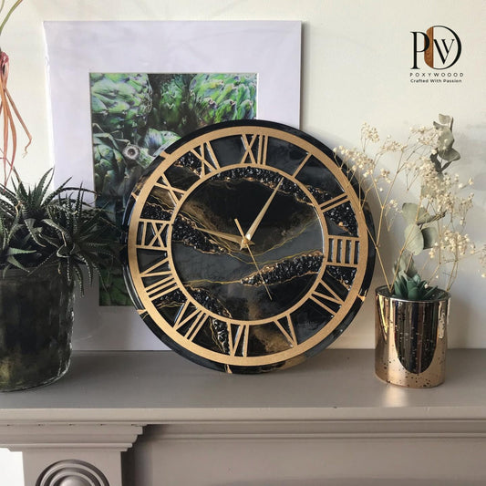 Midnight Gold Luxury Resin Wall Clock