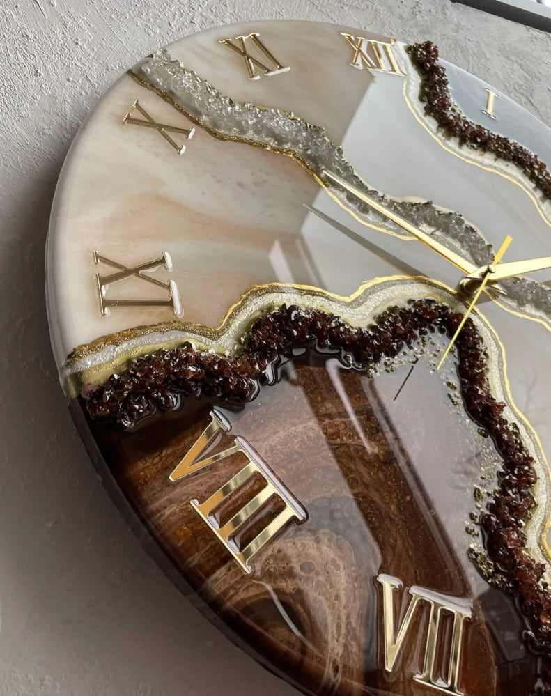 Mocha Geode Gold Resin Wall Clock