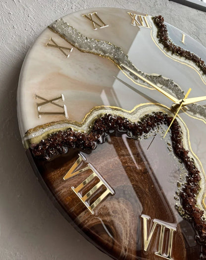 Mocha Geode Gold Resin Wall Clock