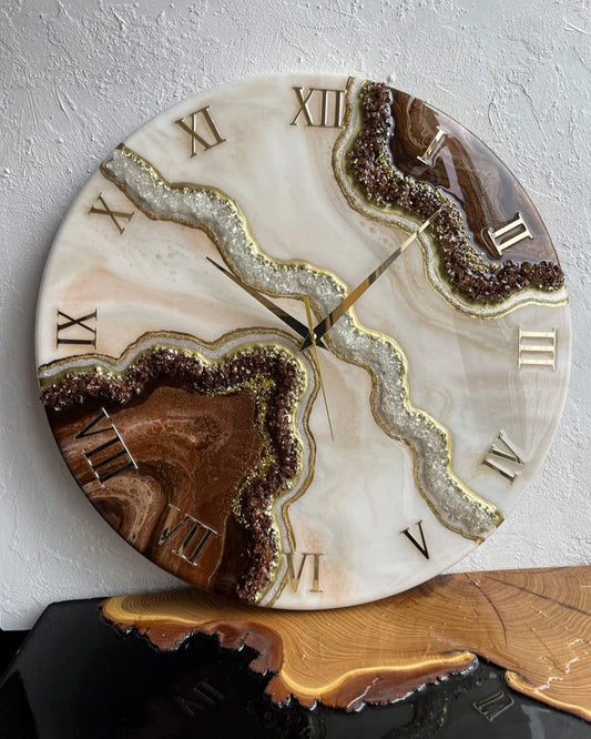 Mocha Geode Gold Resin Wall Clock