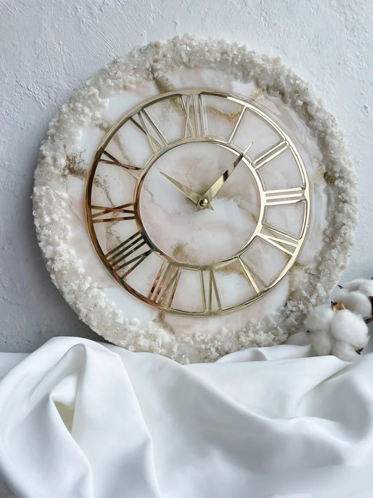 Pearl Aura Gold Crystal Resin Wall Clock