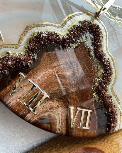 Mocha Geode Gold Resin Wall Clock