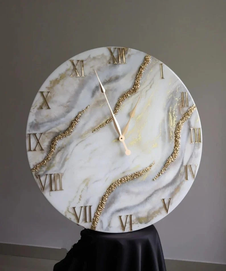 Ivory Marble Gold Vein Resin Wall Clock