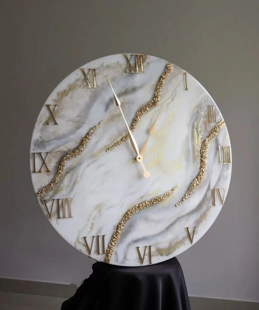 Ivory Marble Gold Vein Resin Wall Clock