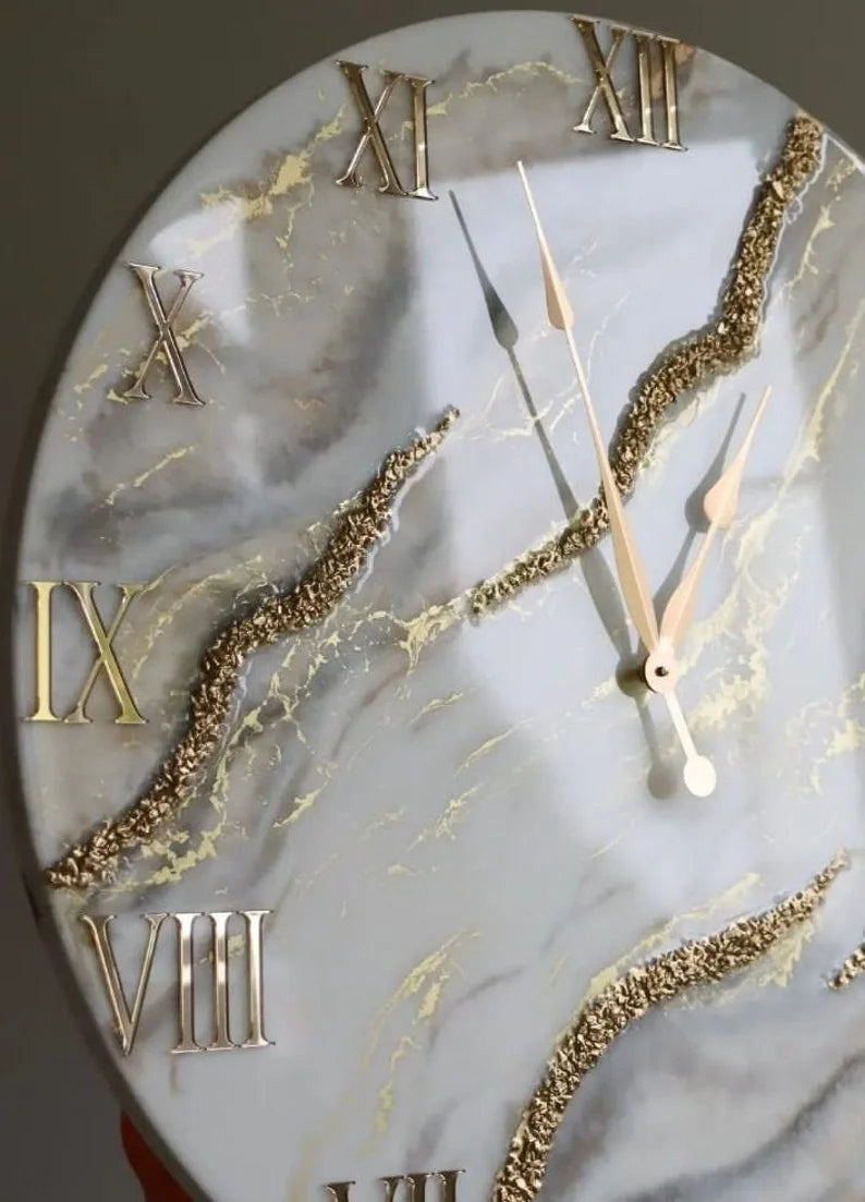 Ivory Marble Gold Vein Resin Wall Clock