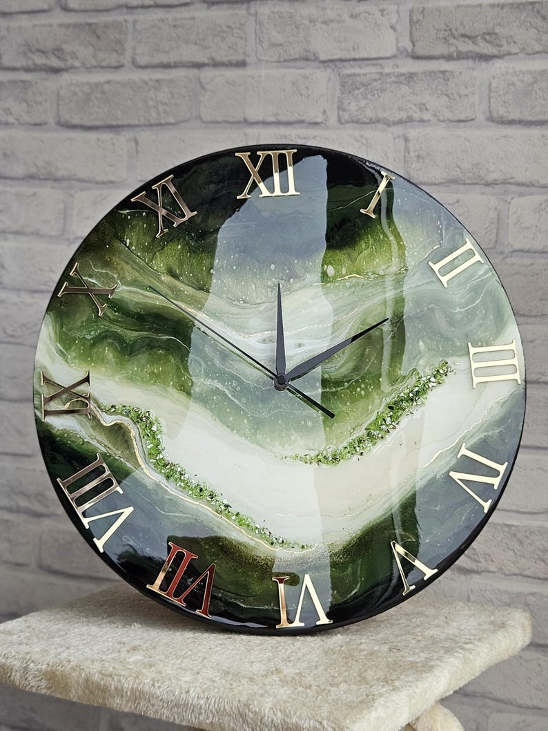 Olive Mist Grandeur – The Elegant Resin Wall Clock
