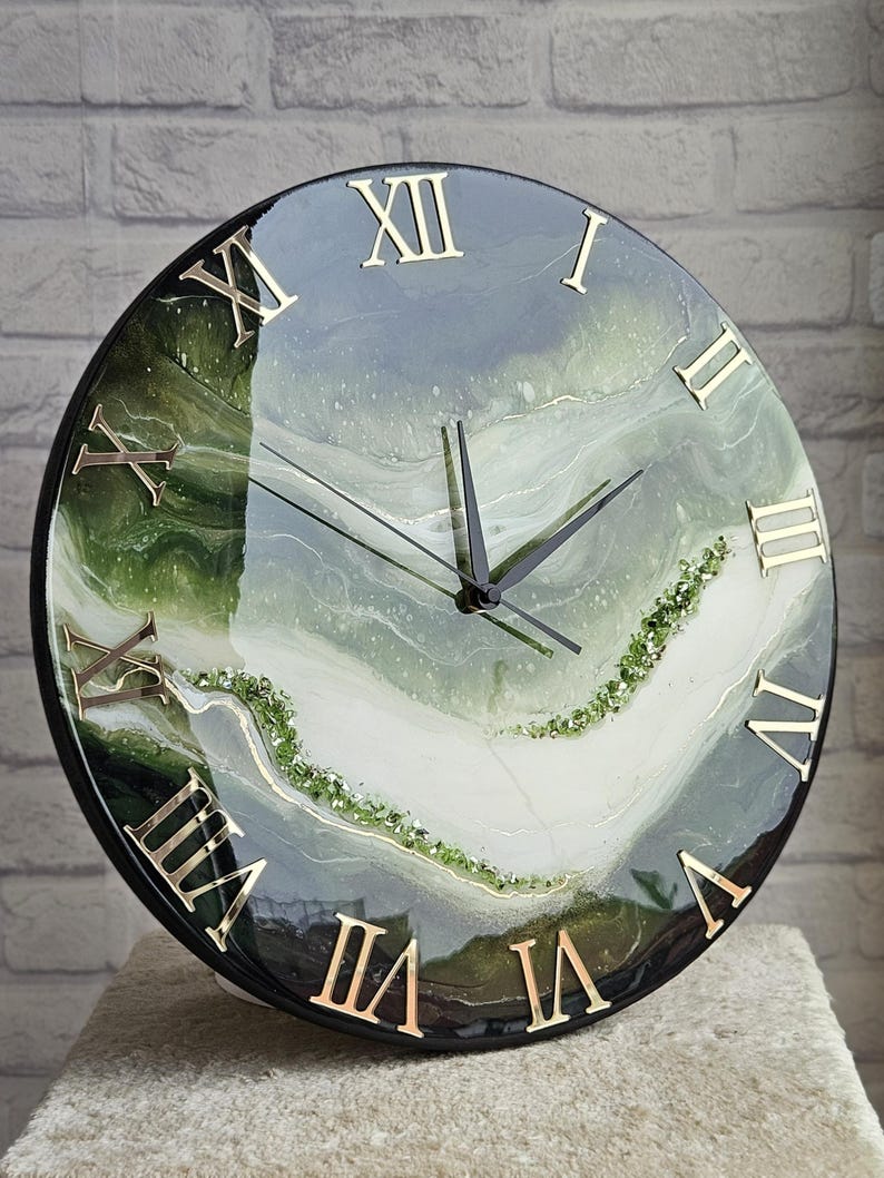 Olive Mist Grandeur – The Elegant Resin Wall Clock