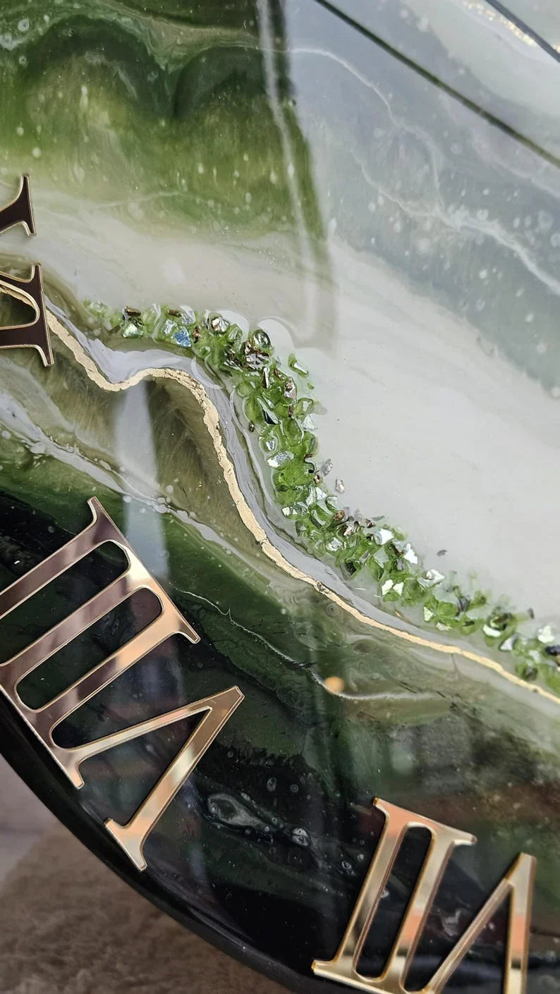 Olive Mist Grandeur – The Elegant Resin Wall Clock