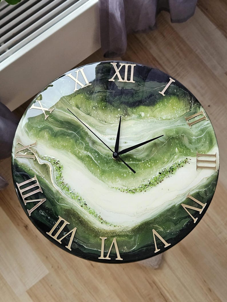 Olive Mist Grandeur – The Elegant Resin Wall Clock