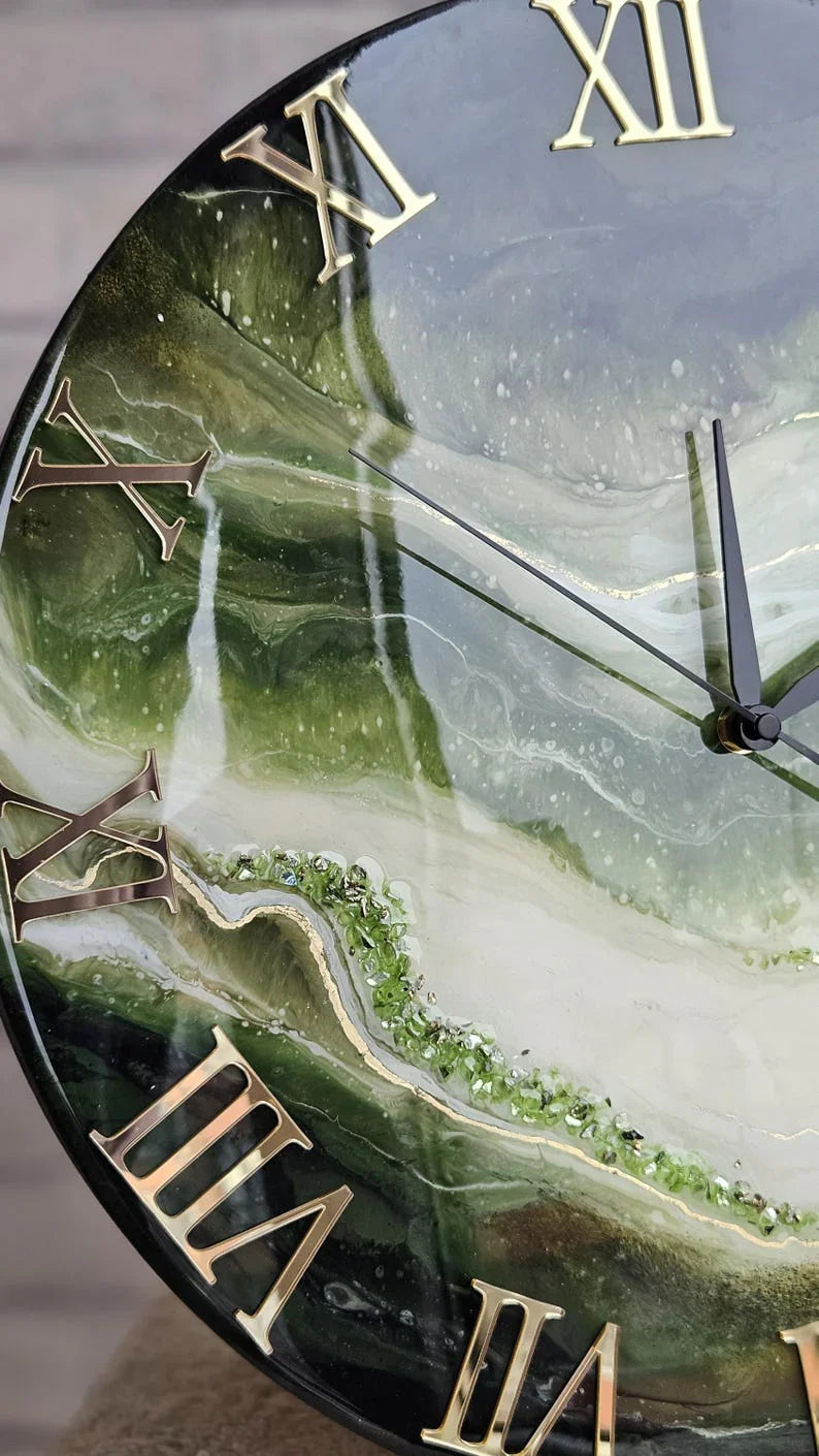 Olive Mist Grandeur – The Elegant Resin Wall Clock