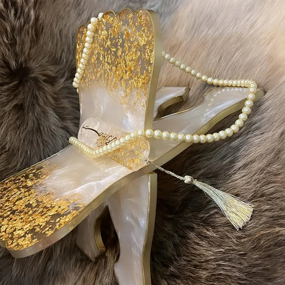 Noor Ivory Pearl & Gold Resin Rehal – Handmade Quran Stand.