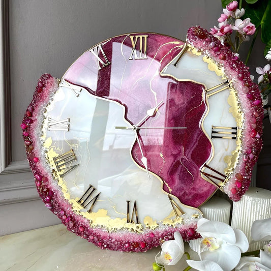 Rose Quartz Royale Gold Resin Wall Clock