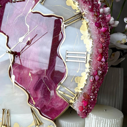 Rose Quartz Royale Gold Resin Wall Clock