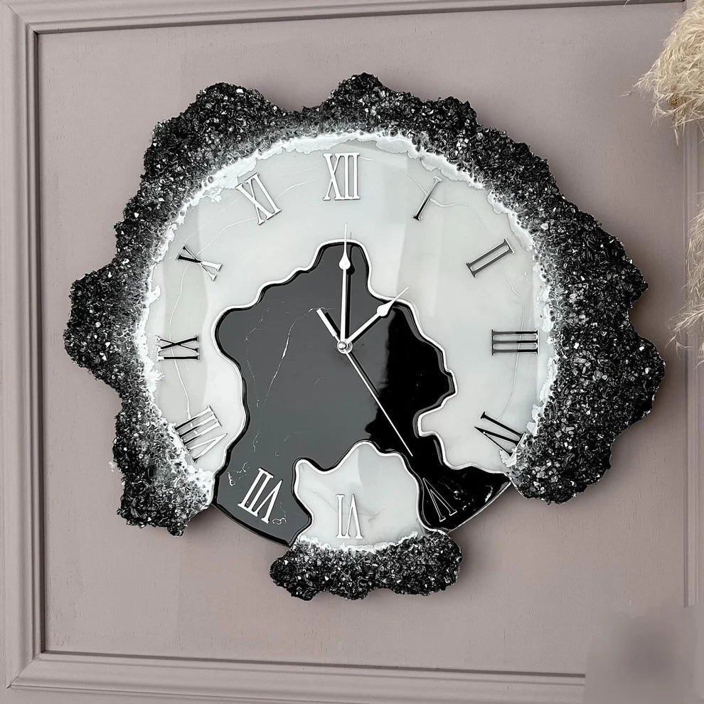 Obsidian Frost Geode Resin Wall Clock