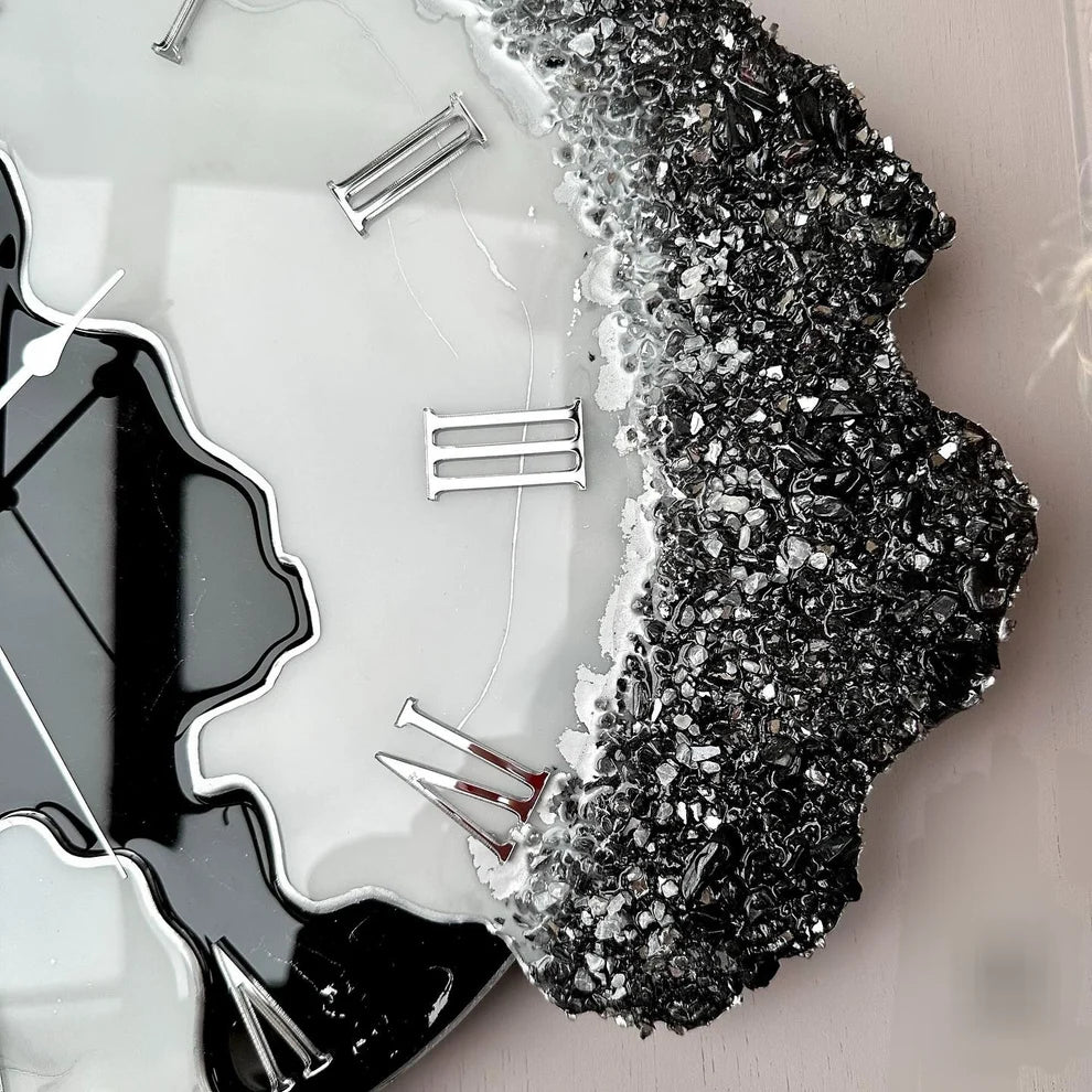 Obsidian Frost Geode Resin Wall Clock