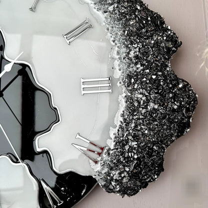 Obsidian Frost Geode Resin Wall Clock