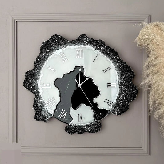 Obsidian Frost Geode Resin Wall Clock