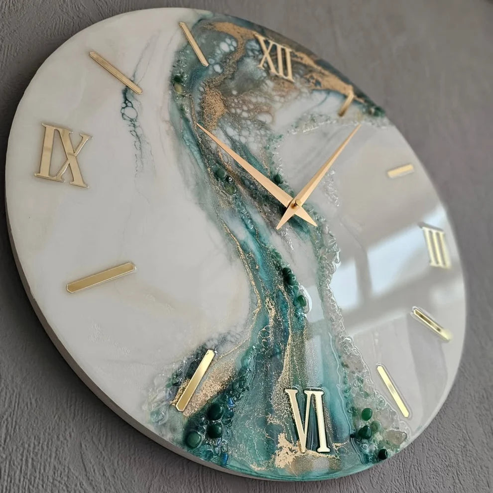 Emerald Veil Gold Resin Wall Clock