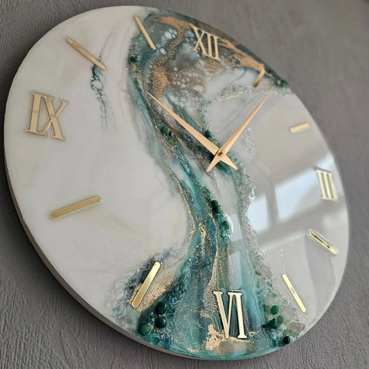 Emerald Veil Gold Resin Wall Clock