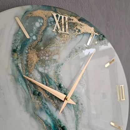 Emerald Veil Gold Resin Wall Clock